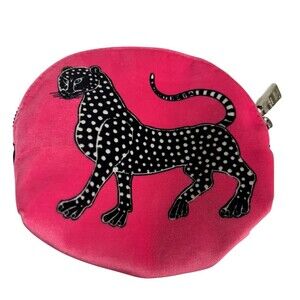 Ortigia Sicilia Velvet Pochette Womens One Size Pink Zip Pouch Leopard Print
